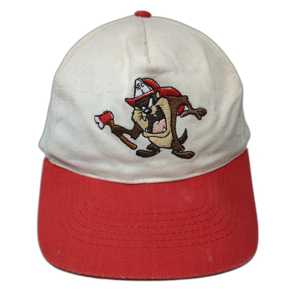 KC 5 Panel White Red OS Taz Firefighter Looney Tunes Snapback Hat Axe Vintage